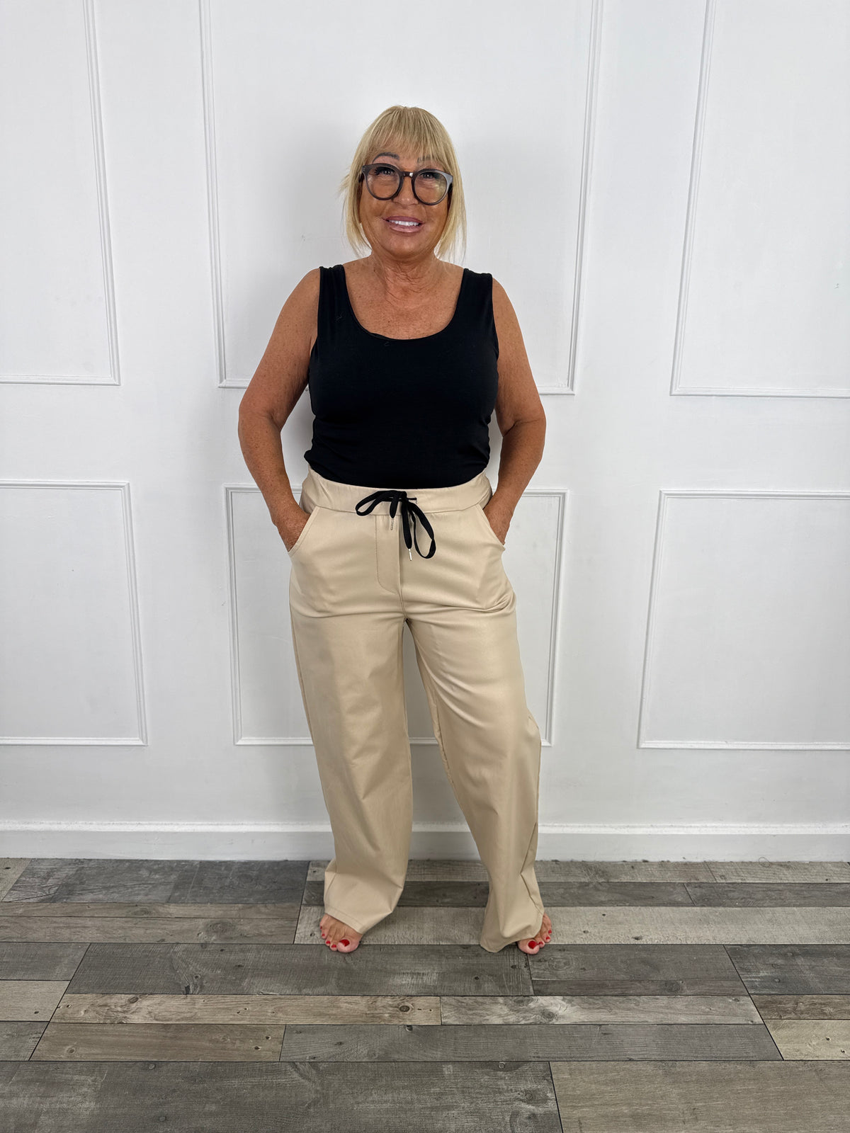 Wide leather trousers