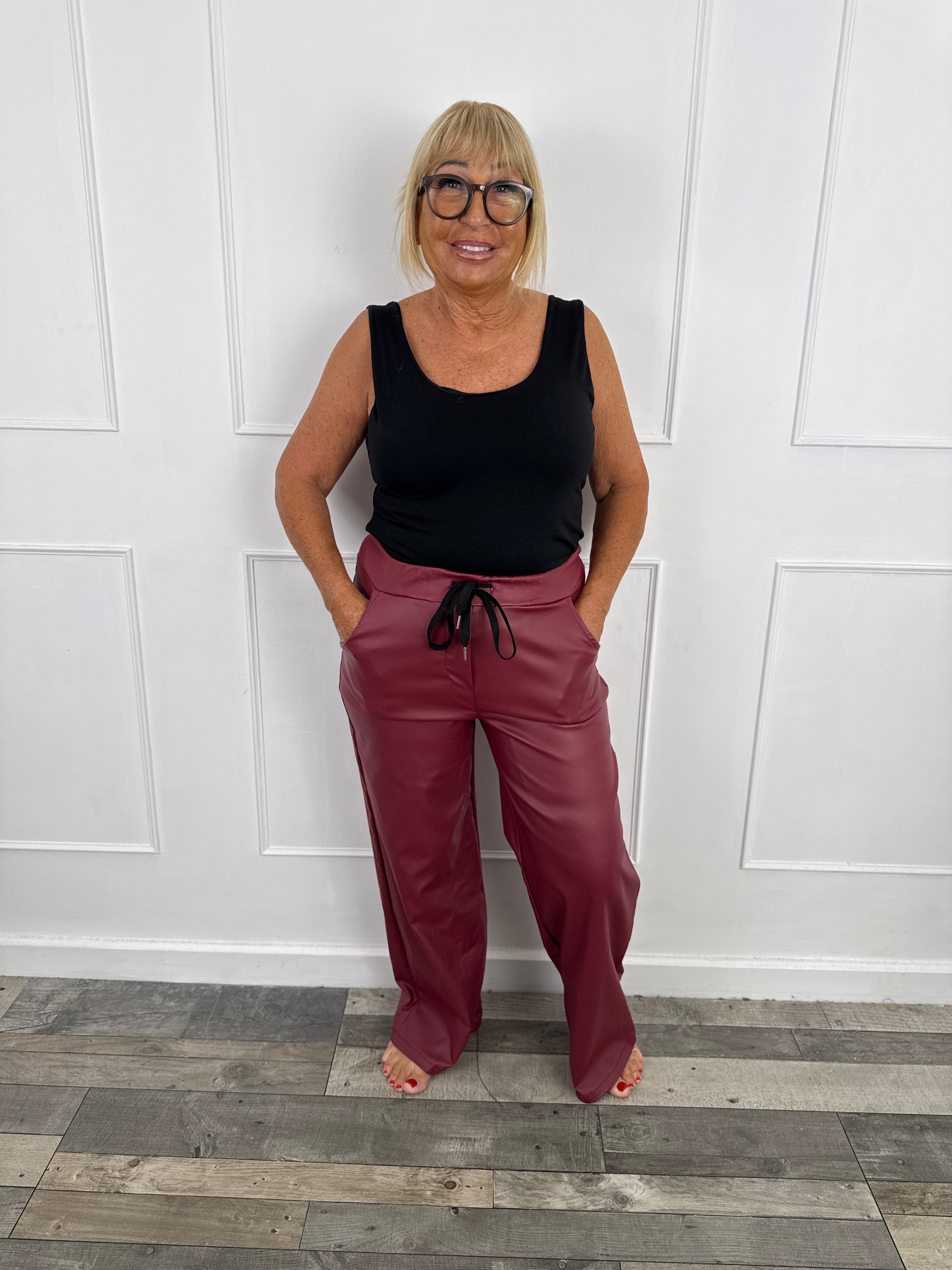 Wide leather trousers