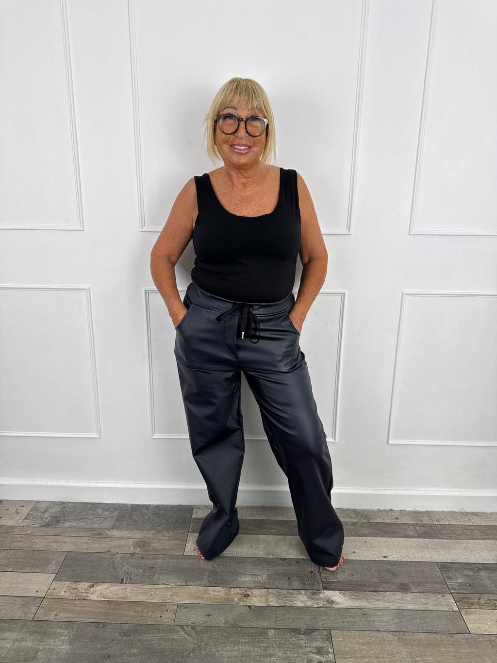 Wide leather trousers