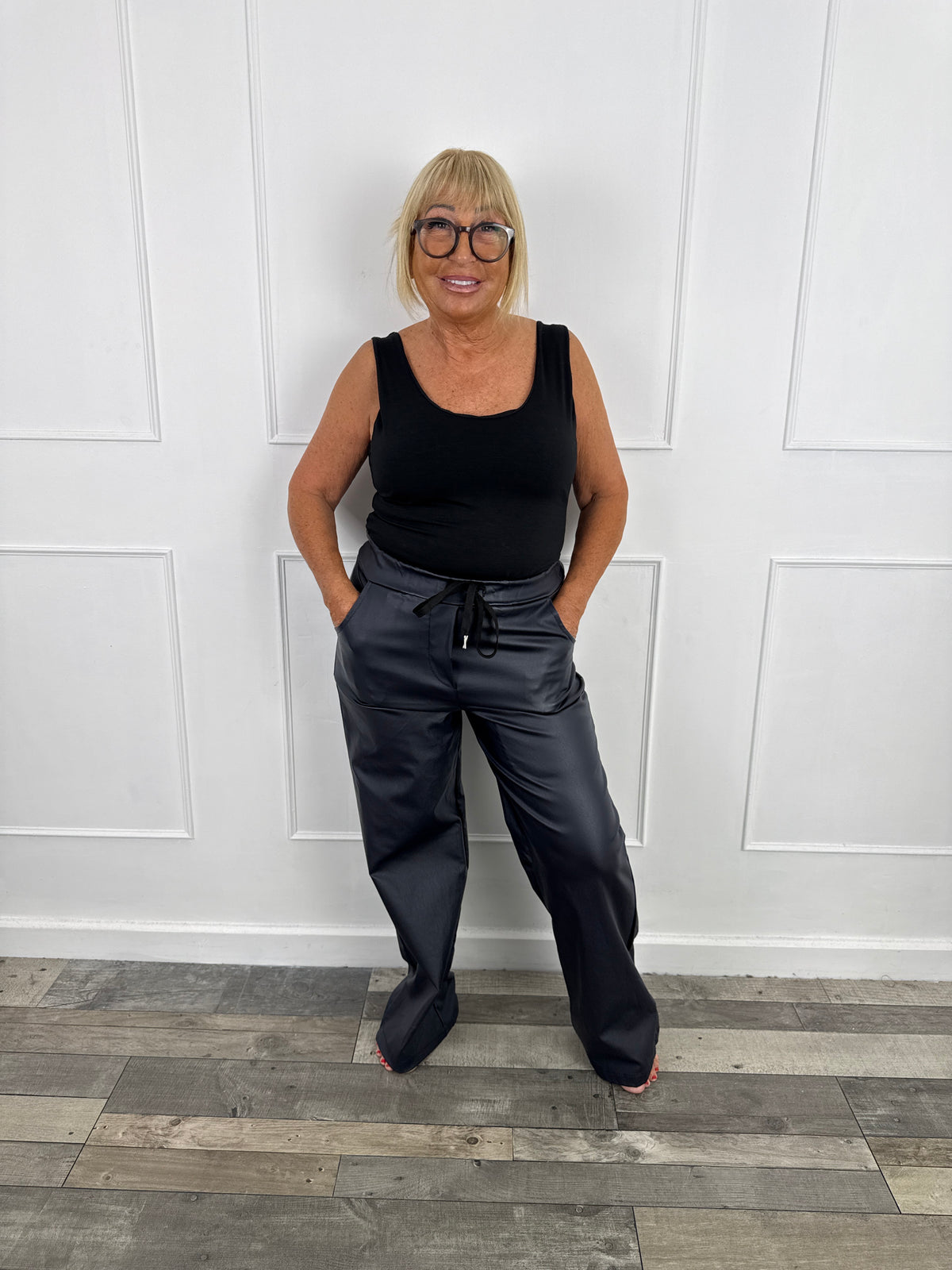 Wide leather trousers