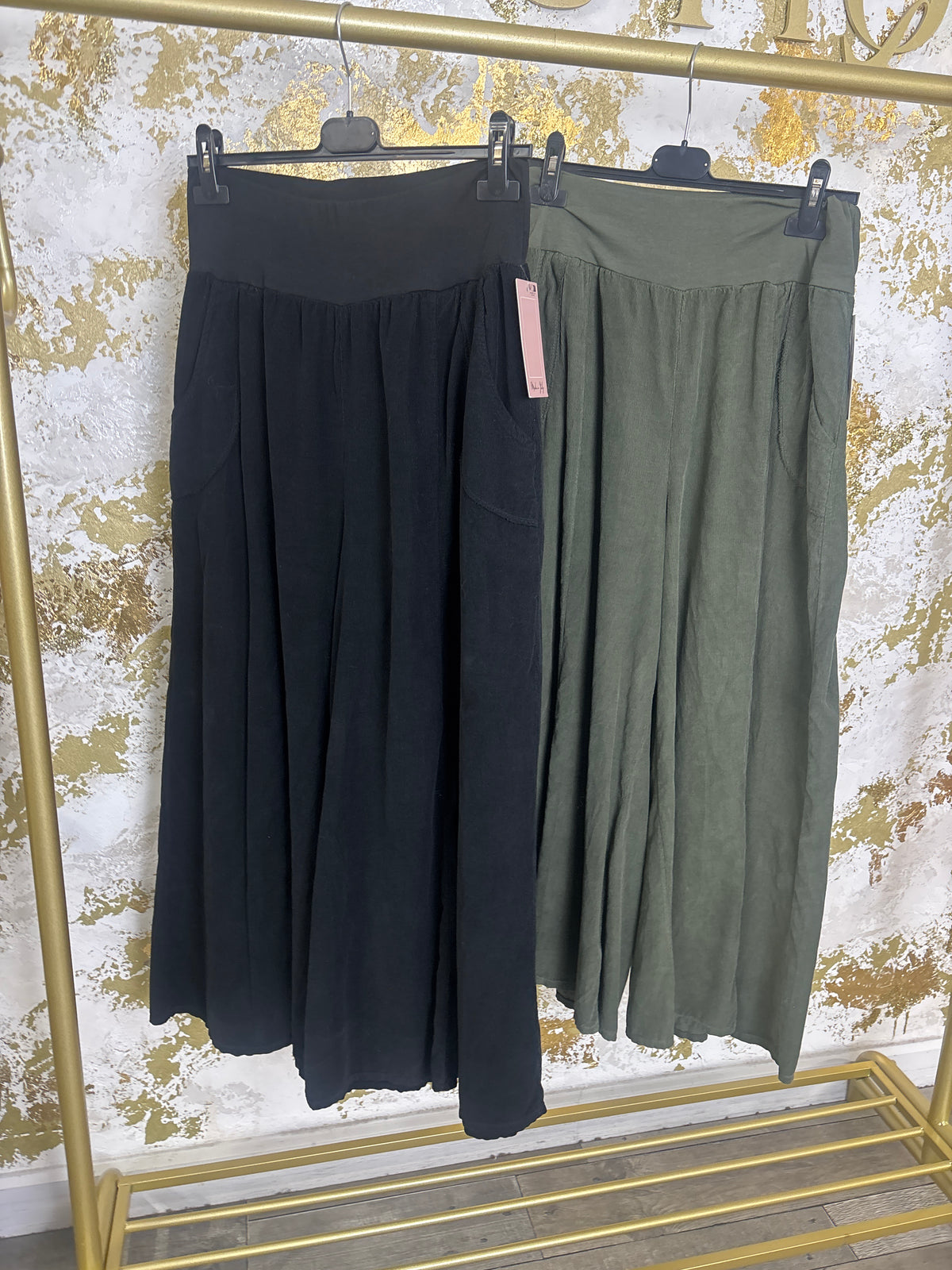 Flared needle cord trousers