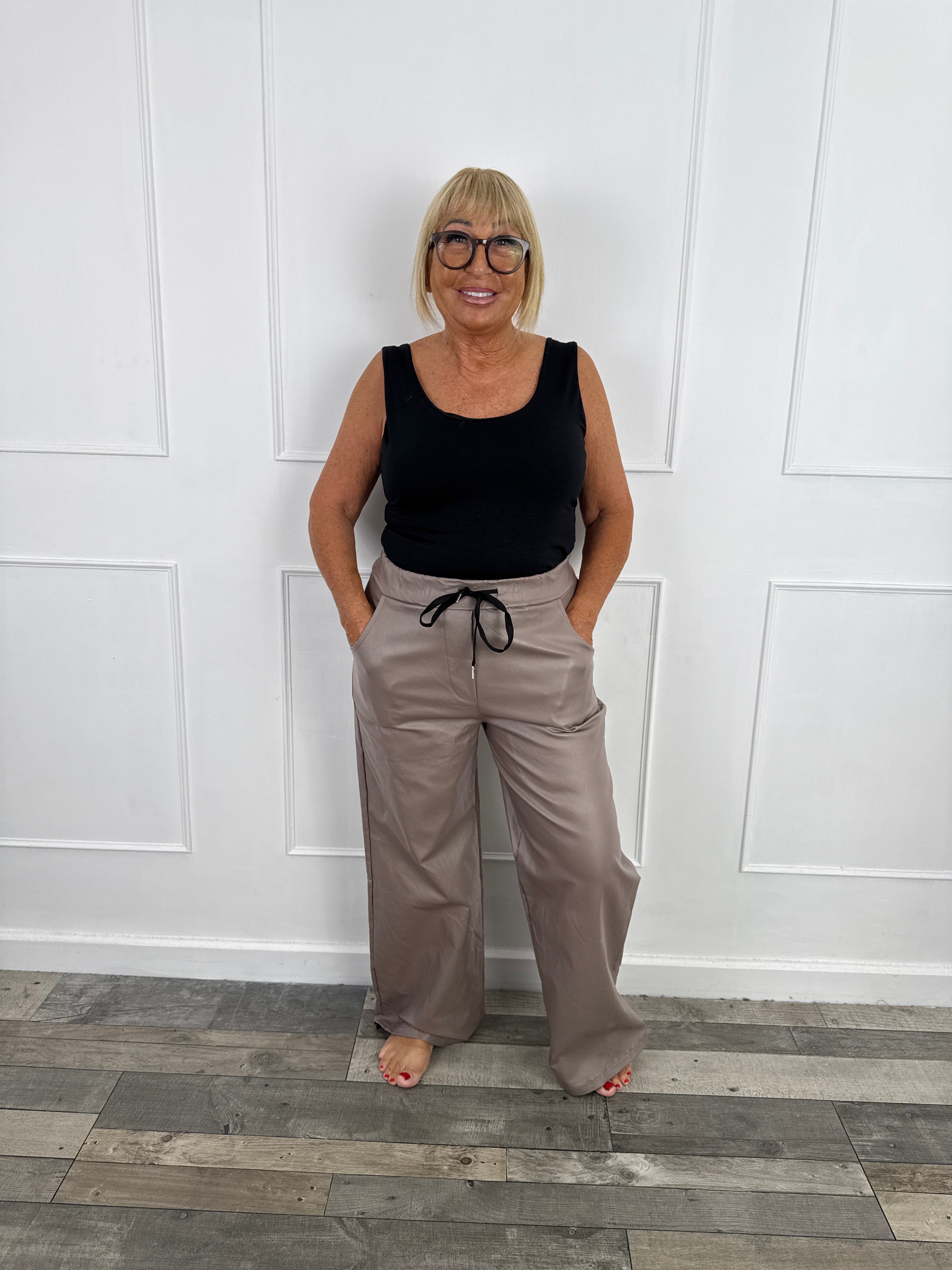 Wide leather trousers