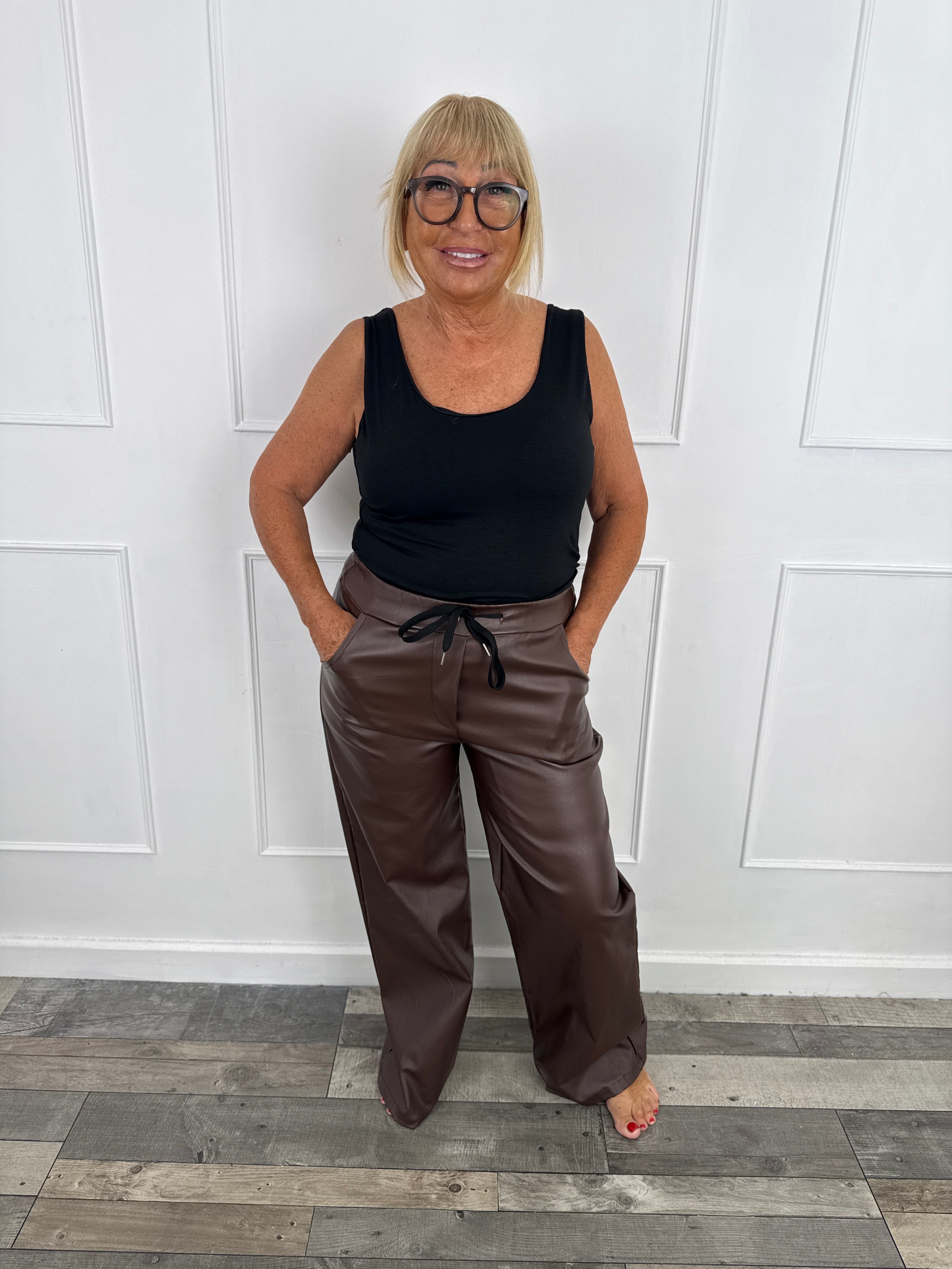 Wide leather trousers